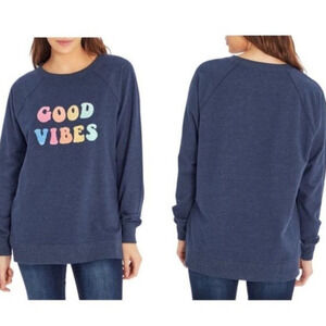 Wildfox Good Vibes Long Sleeve Navy Blue Graphic Sweatshirt Women's Large